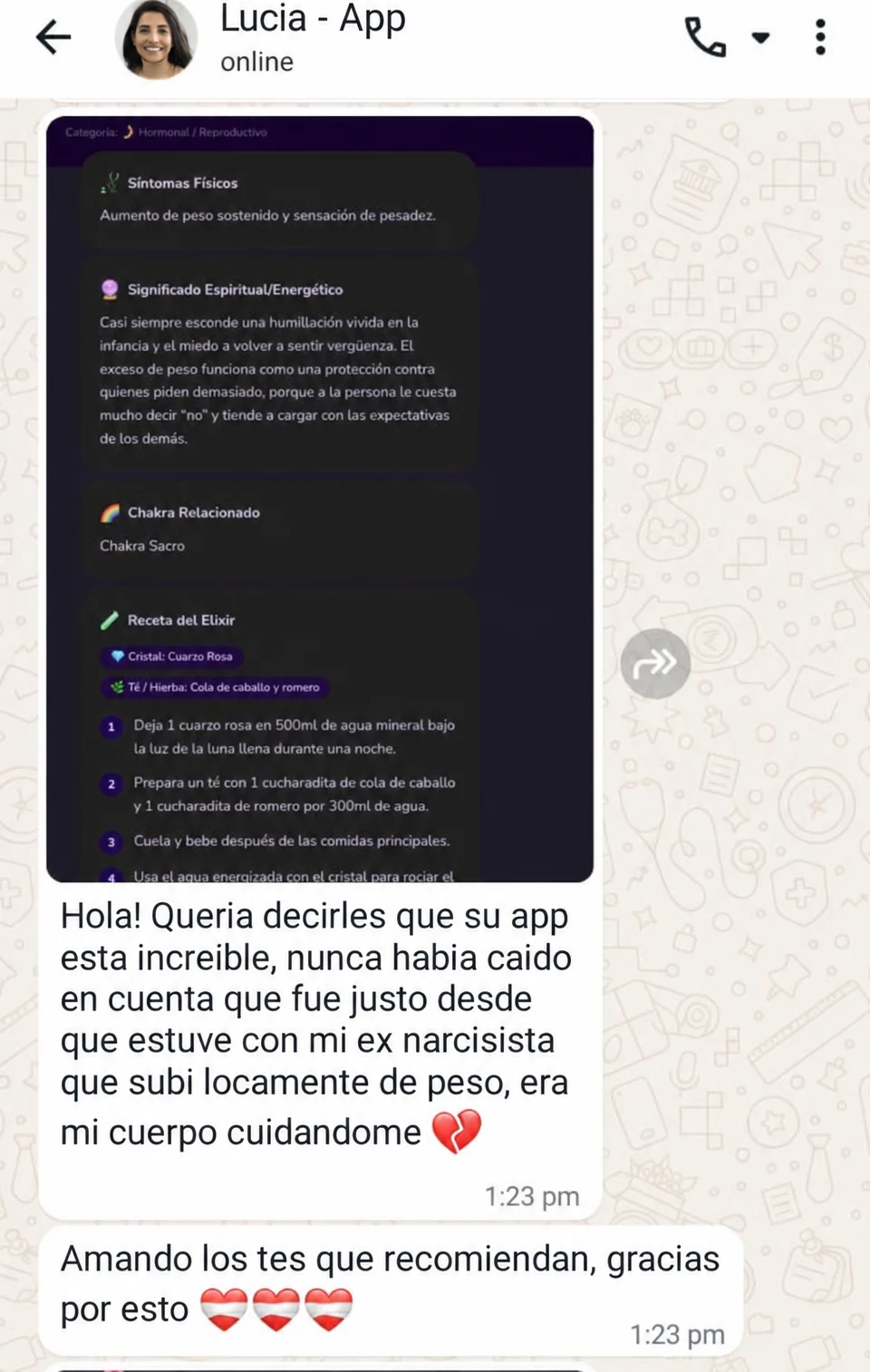 Lucía cuenta cómo entendió el origen de su aumento de peso